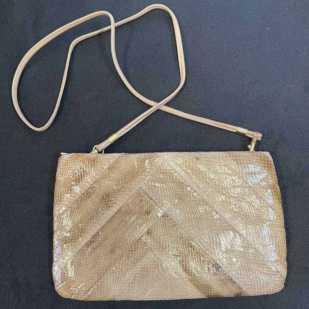 Vintage Jasmin genuine snakeskin clutch bag with detachable shoulder strap